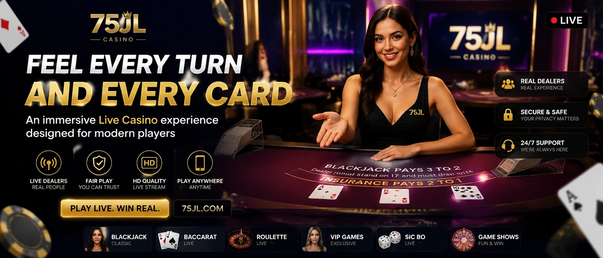 Live dealer table interface shown on mobile-style layout